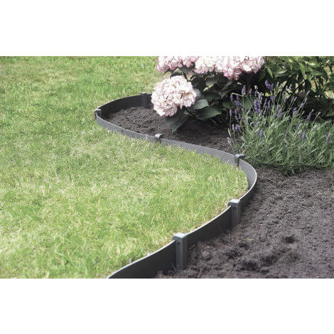 Bordură pentru pat de flori - Etik, plastic flexibil, antracit 15 cm x 10 m