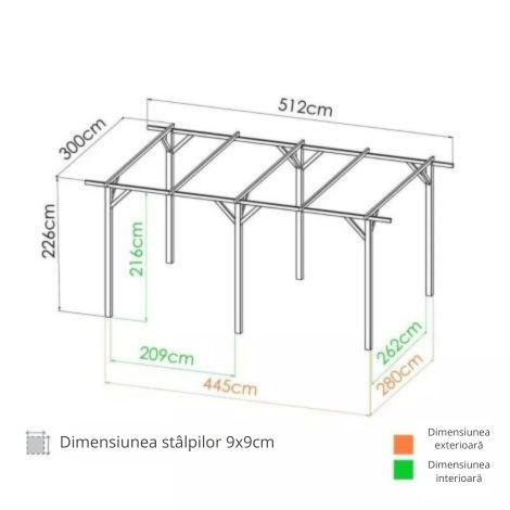 Pergolă – carport auto din lemn Henri 300x512x231 cm