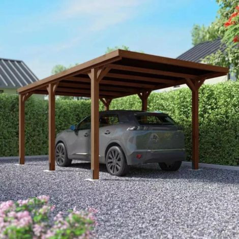 Carport auto Victor din lemn cu acoperiș din policarbonat - 318x510x252 cm