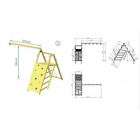 Blue Rabbit Modul de catarare cu perete si plasa de catarare si loc pentru leagane @challenger pentru turn de joaca 