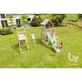   Blue Rabbit complex de joaca format din turn Pagoda cu tobogan si cu module de catarare Wall si Challenger cu locuri pentru leagane 