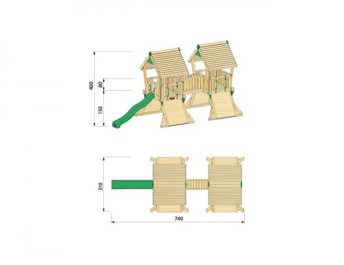 Hy-Land complex de joaca cu 2 turnuri cu platforme de catarat si tobogan Proiect Q4