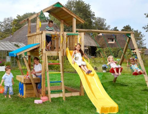 Jungle Gym loc de joaca Turn Chalet cu Modul Minimarket si leagan 