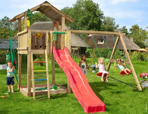 Jungle Gym loc de joaca Turn Chalet cu Modul Minimarket si leagan 