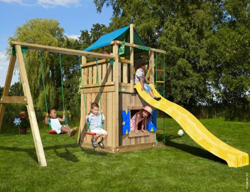 Jungle Gym loc de joaca turn Lodge cu modul casuta Playhouse si leagan 