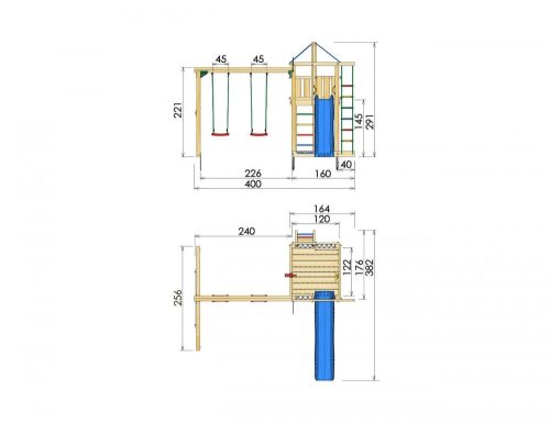Jungle Gym loc de joaca turn Lodge cu modul casuta Playhouse si leagan 