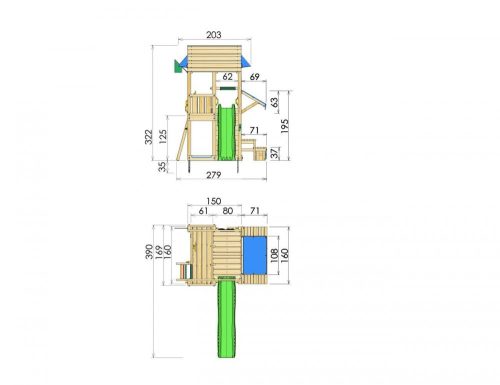 Jungle Gym loc de joaca cu turn Barn si modul pod Bridge 