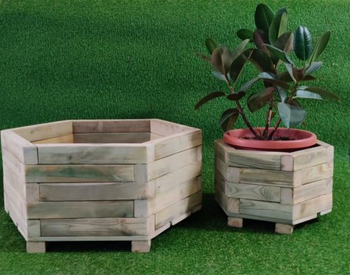 Ladita pentru plante, hexagonal, din lemn, 52 cm